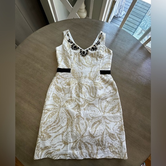 Lilly Pulitzer gold palm leaf Embellished sheath Dress 10 EUC - Picture 8 of 10